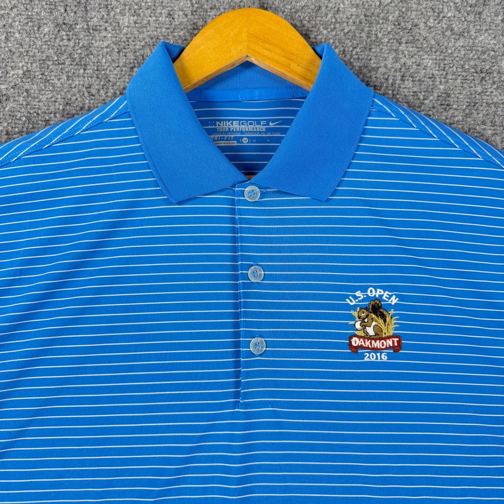 Nike Golf US Open Oakmont 2016 Polo Shirt Men's Medium Blue Striped Dri-Fit